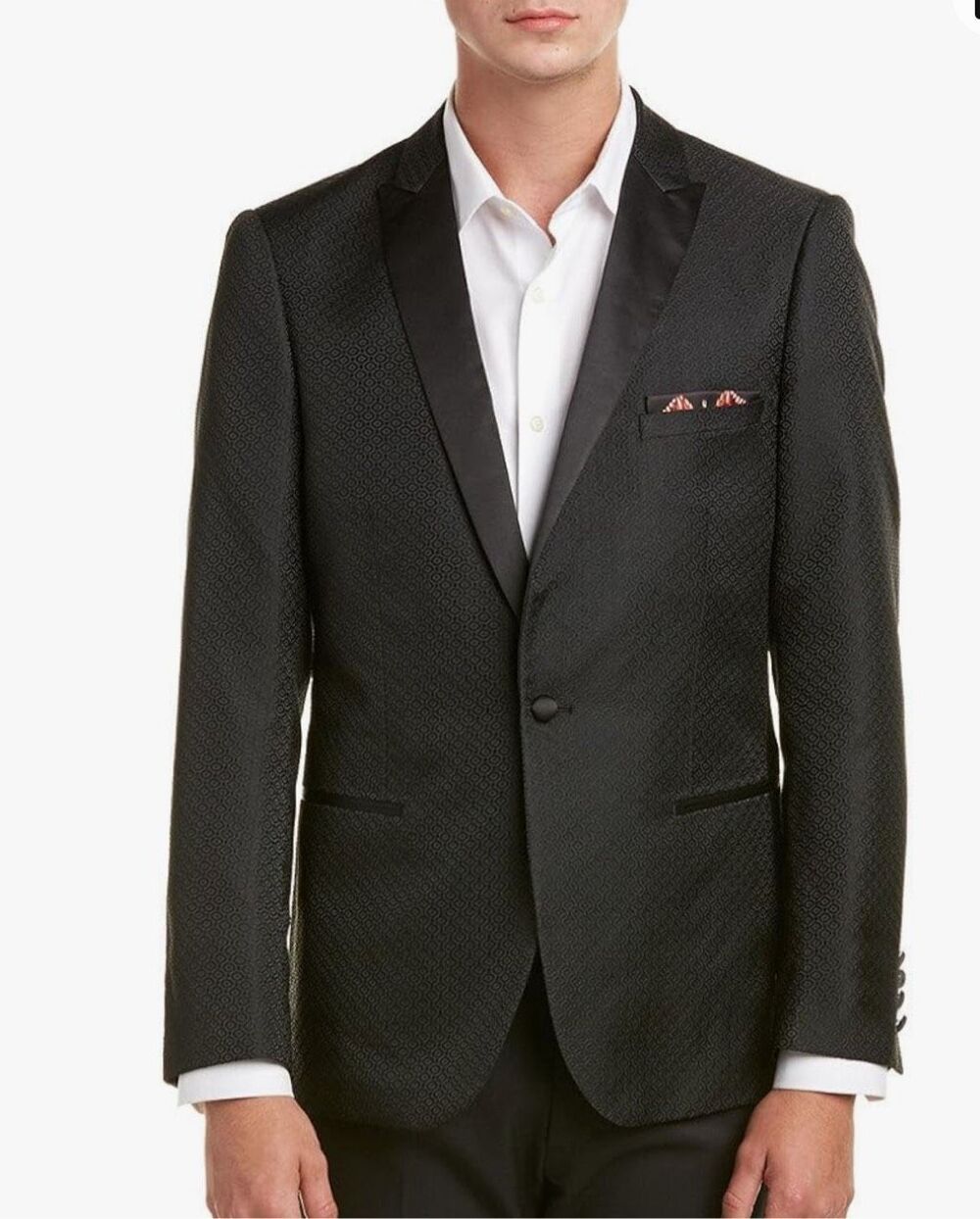 Paisley & Gray Men's Slim Fit Peak Lapel Jacquard Dinner Jacket, Black, 36 Regul